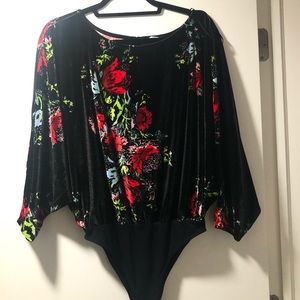 Free People Womens Babe Slouchy Velvet Bodysuit